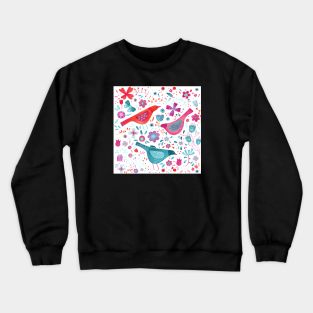 Bright Watercolor Birds and Flowers Crewneck Sweatshirt